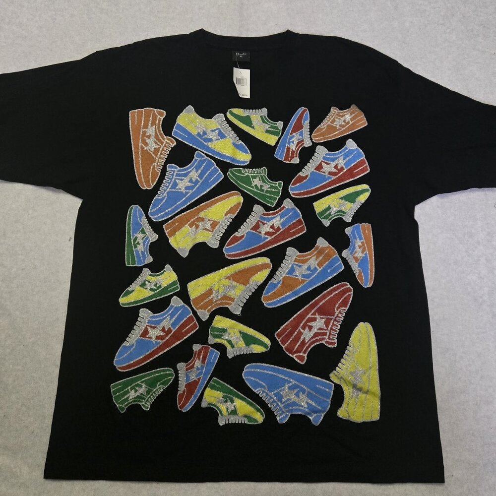 Y2K Duli Men's T-shirt XL Black Street Fashion Shoe Graphic Design
